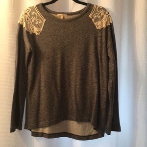 Gray denim blue colored lace accent sweater sz S